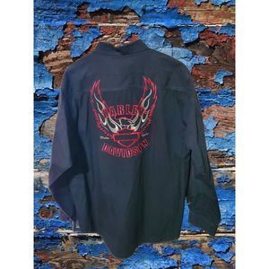 Harley Davidson Embroirdered Eagle Black C Long-Sleeve Button Down Size Tall L